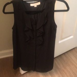 Loft black ruffle front sleeveless top- like new!